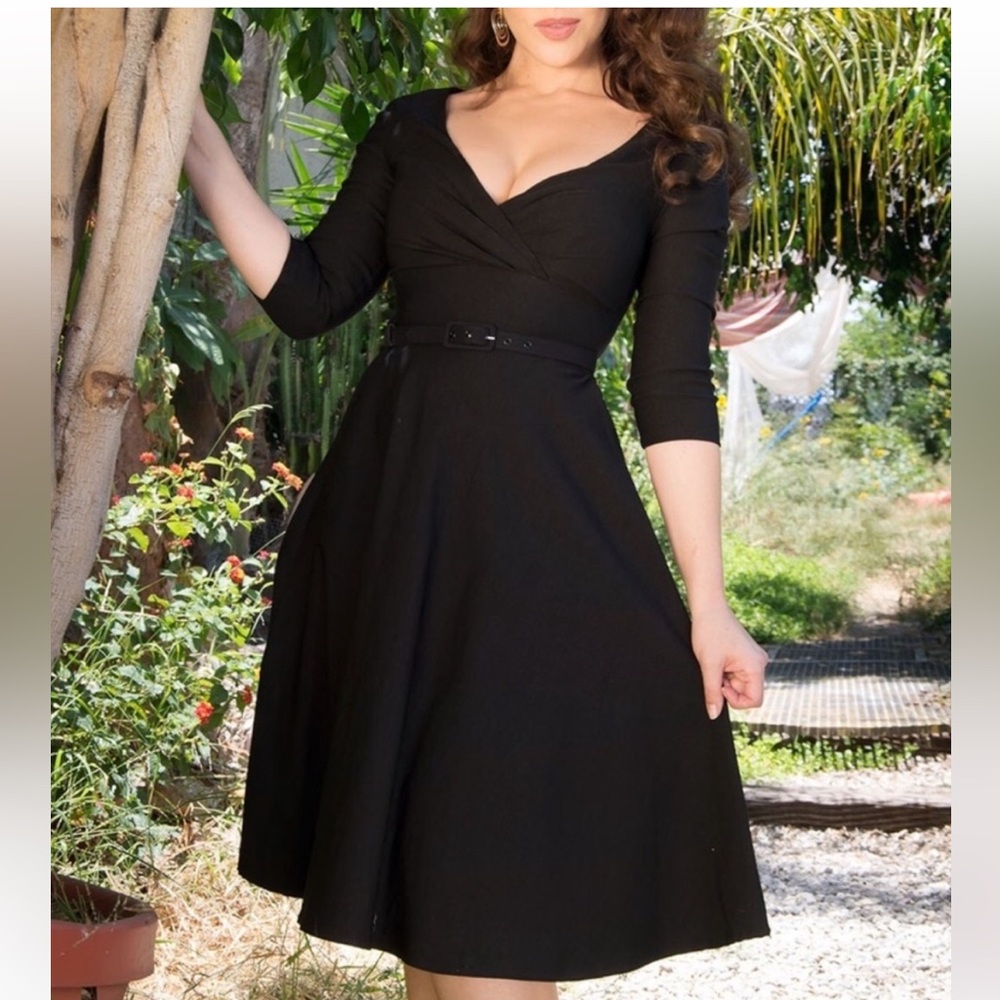 NWOT Pinup Couture Erin Swing Dress Black 3/4 Sleeves - Medium